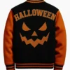 Back view of Halloween Stegaro Black And Orange Wool Varsity Jacket Sale