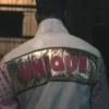 Back view of Joey Bada$$ Power Book III Raising Kanan S01 Unique White And Pink Leather Jacket