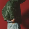 Back view of Levi's x Shai Gilgeous-Alexander Olive Green MA-1 Bomber Jacket