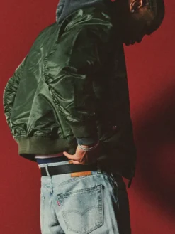 Back view of Levi's x Shai Gilgeous-Alexander Olive Green MA-1 Bomber Jacket