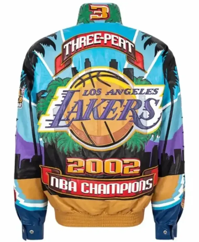 Back view of Los Angeles Lakers 2002 Kobe Bryant Three-Peat NBA Championship Leather Jacket
