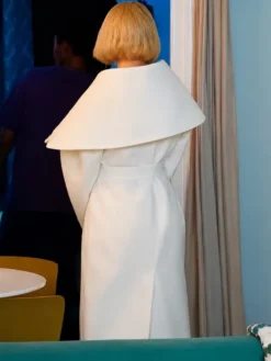 Back view of Lucky S01 Anya Taylor-Joy Lucky White Wool Belted Coat