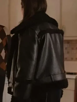 Back view of Mabel Mora Only Murders in the Building S04 Black Shearling Jacket