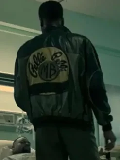 Back view of Marvin Power Book III Raising Kanan S01 Black And Grey Leather Bomber Jacket