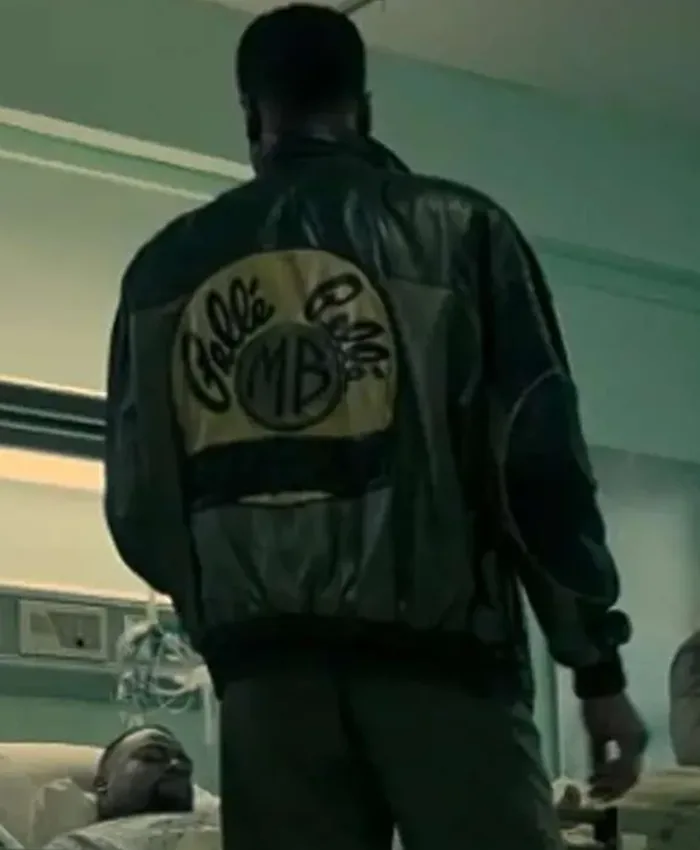 Back view of Marvin Power Book III Raising Kanan S01 Black And Grey Leather Bomber Jacket