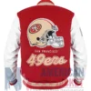 Back view of NFL Team San Francisco 49ers Wool and PU Leather Bomber Jacket