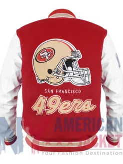 Back view of NFL Team San Francisco 49ers Wool and PU Leather Bomber Jacket