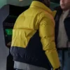 Back view of Power Book III Raising Kanan Mekai Curtis Black And Yellow Puffer Jacket