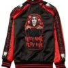Back view of WWE Danhausen 2026 Halloween Black And Red Satin Jacket
