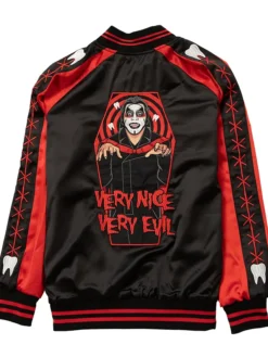 Back view of WWE Danhausen 2026 Halloween Black And Red Satin Jacket