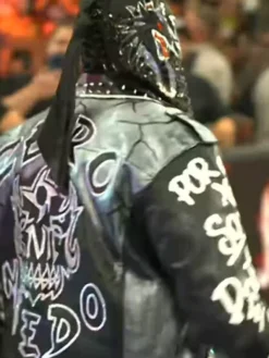 Back view of WWE SummerSlam Minnesota 2026 PENTA Black Biker Jacket