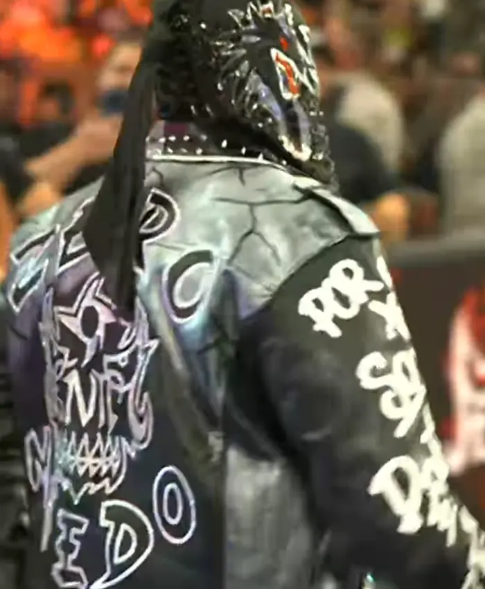 Back view of WWE SummerSlam Minnesota 2026 PENTA Black Biker Jacket