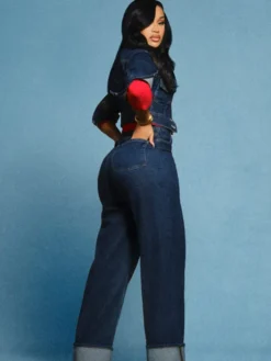 Back view of Women's Cardi B x Old Navy Navy Blue Denim Jacket Sale