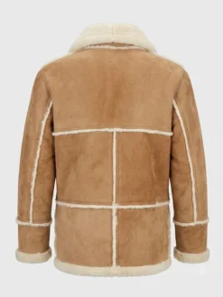 Back view of men's Marlboro Man brown shearling jacket