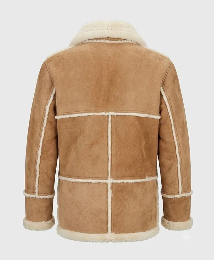 Back view of men's Marlboro Man brown shearling jacket