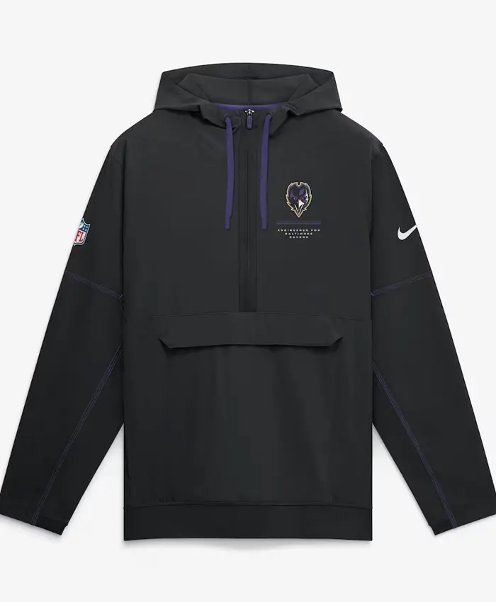 Baltimore-Ravens-Nike-Sideline-Anorak-Half-Zip-Hooded-Black-Jacket