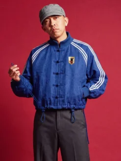 Bape x Japan Football Chinese New Year 2026 Blue Suede Leather Jacket side view