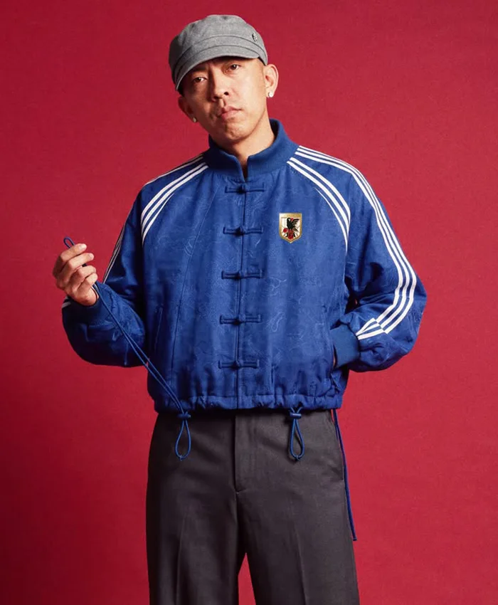 Bape x Japan Football Chinese New Year 2026 Blue Suede Leather Jacket side view