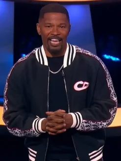 Beat Shazam Jamie Foxx Black Fleece Varsity Jacket front view