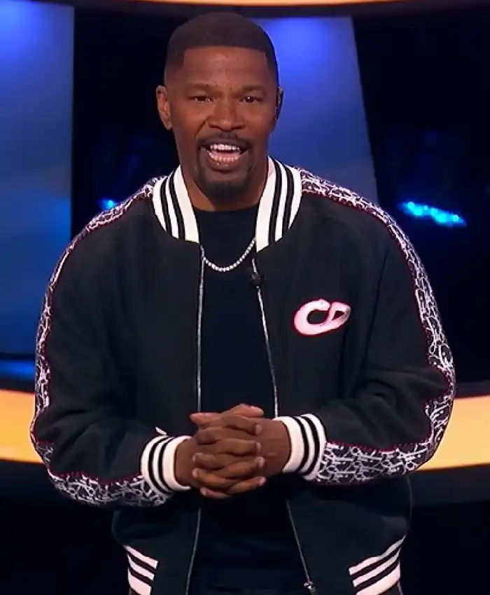 Beat Shazam Jamie Foxx Black Fleece Varsity Jacket front view