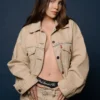 Belinda Levi's Beige Trucker Denim Jacket front view