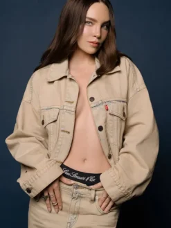 Belinda Levi's Beige Trucker Denim Jacket front view