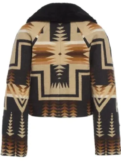 Beth Dutton TV-Series Dutton Ranch S01 Shearling Collar Western Aztec Print Aviator Jacket back view