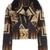 Beth Dutton TV-Series Dutton Ranch S01 Shearling Collar Western Aztec Print Aviator Jacket front view