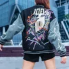 Bibisama Mob Psycho 100 Shigeo Wool Fleece Navy And Grey Varsity Jacket back view