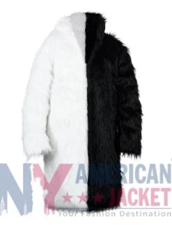 Black And White Fur Trench Coat for Men with Soft Fur Fabric and Viscose Lining