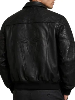 Black Spider-Man Brand New Day Sheepskin Cosplay Jacket featuring Viscose Lining and Two Outside Pockets