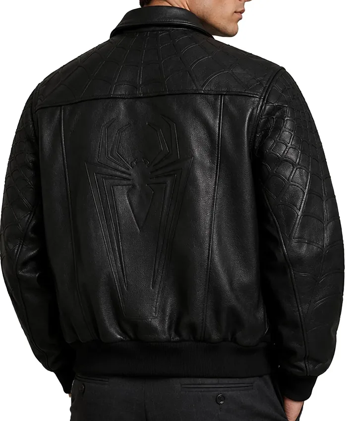 Black Spider-Man Brand New Day Sheepskin Cosplay Jacket featuring Viscose Lining and Two Outside Pockets
