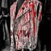Blood Rave Red and White Biker Leather Vest showcasing genuine leather, viscose lining, and iconic punk-inspired look