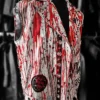 Blood Rave Red and White Genuine Leather Vest side view with asymmetrical zipper and lapel collar