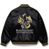 Born x Raised Gentlemens Club Black And Gold Satin Souvenir Bomber Varsity Jacket back view