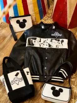 Shop Boxlunch Saturday D23 Kingdom Hearts Black Leather Bomber Varsity Jacket For Sale