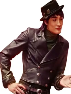 Brendon Tremblay Descendants Wicked Wonderland 2026 Purple Cropped Leather Jacket view