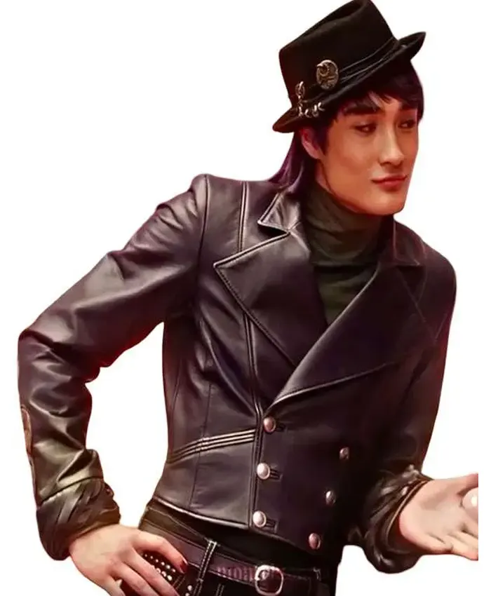 Brendon Tremblay Descendants Wicked Wonderland 2026 Purple Cropped Leather Jacket view