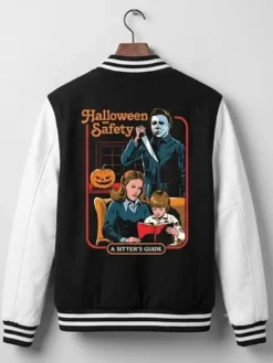 Buy-Halloween-Michael-Myers-Safety-A-Sitters-Guide-Black-and-White-Varsity-Jacket-Back-View