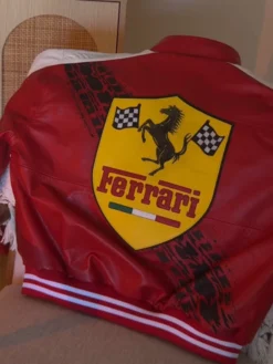 Buy Now Formula 1 Ferrari Red Leather Bomber Jacket back view
