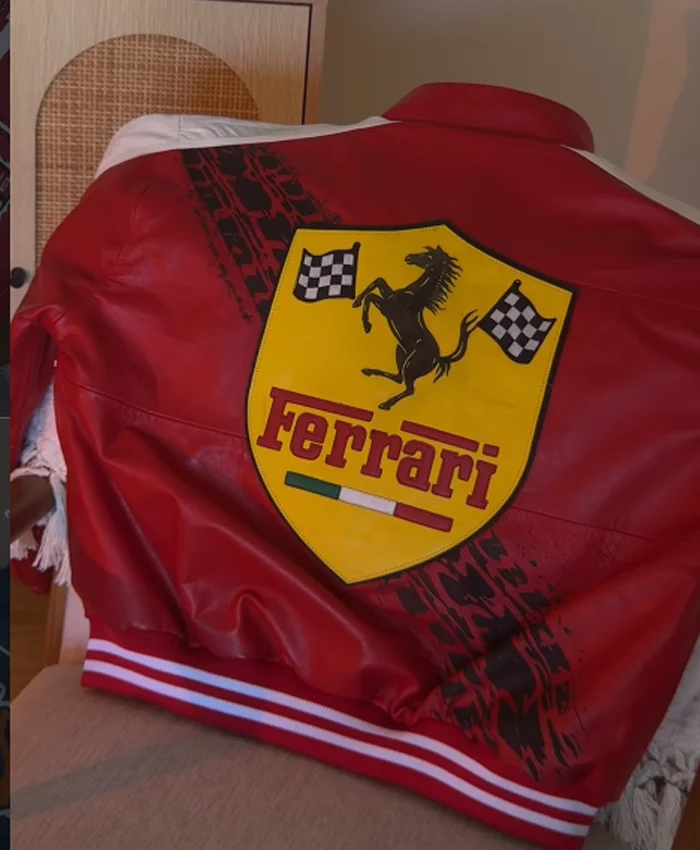 Buy Now Formula 1 Ferrari Red Leather Bomber Jacket back view