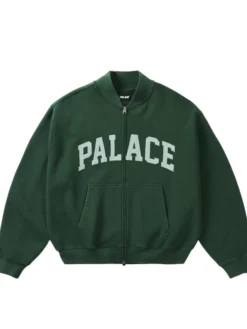 Buy Now Palace Pigment College The Deep Green Bomber Fleece Jacket front view