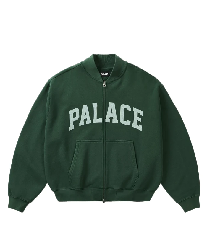 Buy Now Palace Pigment College The Deep Green Bomber Fleece Jacket front view