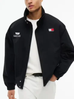 Cadillac F1 Team Tommy Hilfiger Graphic Flag Full-Zip Black Fleece Jacket front view