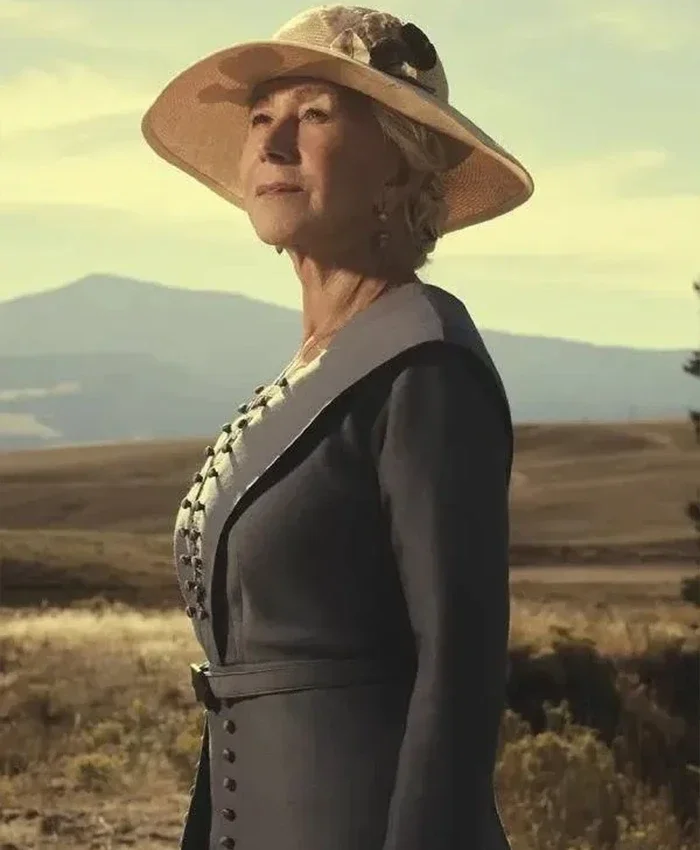 Cara Dutton TV-Series Yellowstone 1923 Helen Mirren Grey Suiting Fabric Coat sale