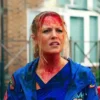 Cara Theobold Jo Blue Cotton Patches Zomboat Jacket Front View