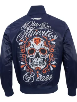 Chicago Bears Navy Blue Dia De Muertos Eternal Skull Satin Jacket back view