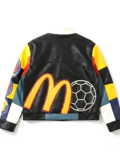 Chris Brown KidSuper x McDonald's Black Moto Cafe Racer Leather Jacket back view