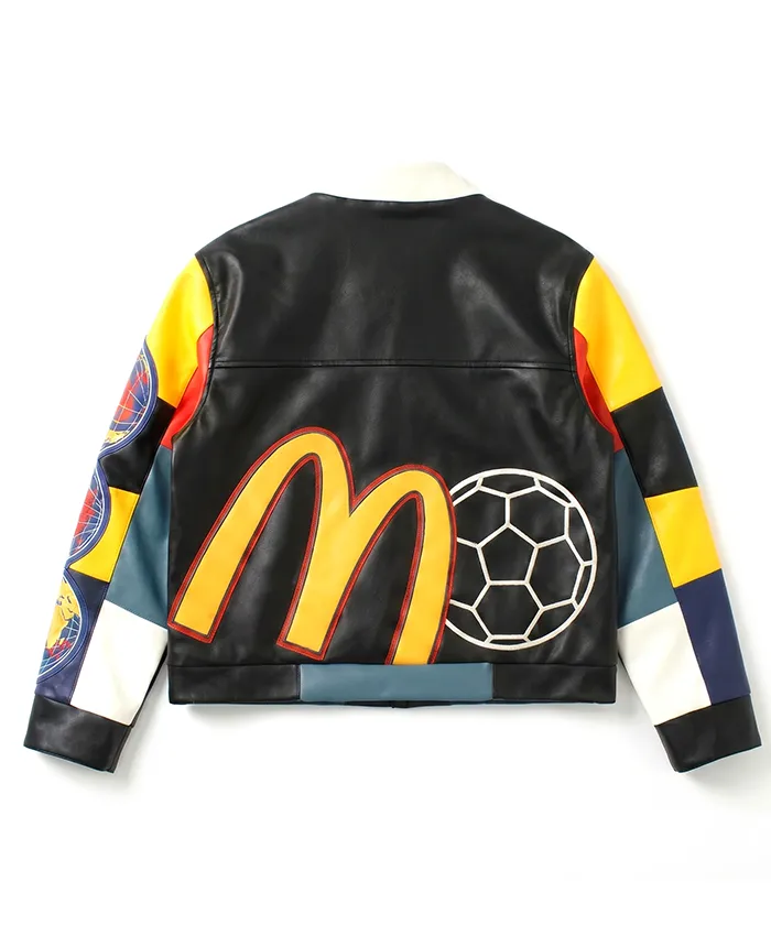 Chris Brown KidSuper x McDonald's Black Moto Cafe Racer Leather Jacket back view