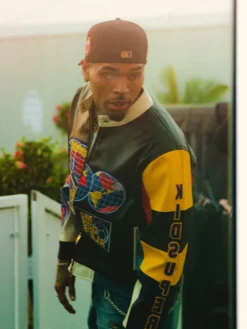 Chris Brown KidSuper x McDonald's Black Moto Leather Jacket with zip closure